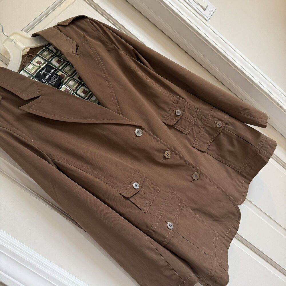 Dennis Basso L Brown Utility Lightweight Zip up Jacket multi pockets Travel